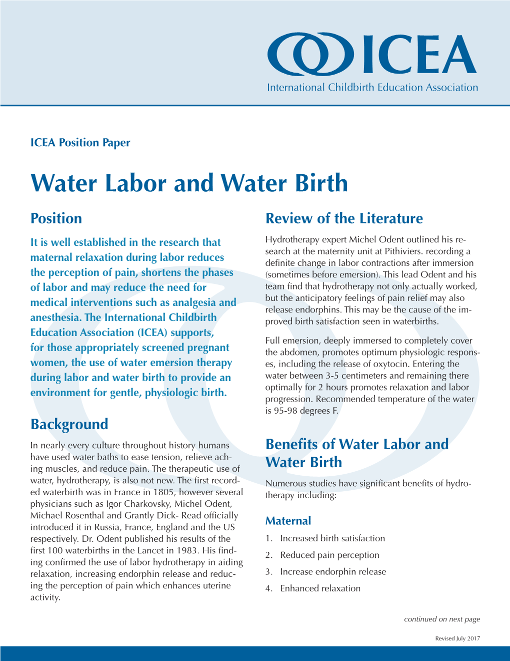 Water Labor and Water Birth