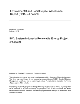 Environmental and Social Impact Assessment Report (ESIA) – Lombok