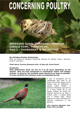 BREEDING QUAIL, PHEASANT, PEAFOWL, JUNGLE FOWL, TURKEYS Etc