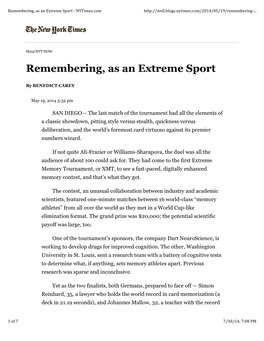 Remembering, As an Extreme Sport - Nytimes.Com