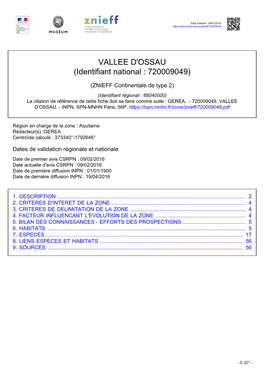 VALLEE D'ossau (Identifiant National : 720009049)