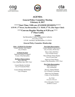 AGENDA General Policy Committee Meeting February 8, 2017 *****Start Time: 9:00 A.M
