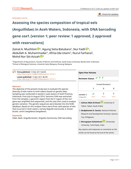 Assessing the Species Composition of Tropical Eels (Anguillidae) in Aceh Waters, Indonesia, with DNA Barcoding Gene Cox1.[Versio
