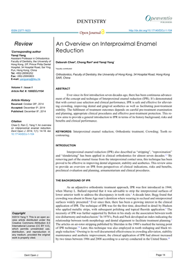 An Overview on Interproximal Enamel Reduction Review