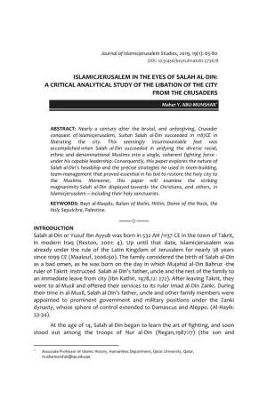 ISLAMICJERUSALEM in the EYES of SALAH AL-DIN: ����Rr�� ������ a CRITICAL ANALYTICAL STUDY of the LIBATION of the CITY from the CRUSADERS