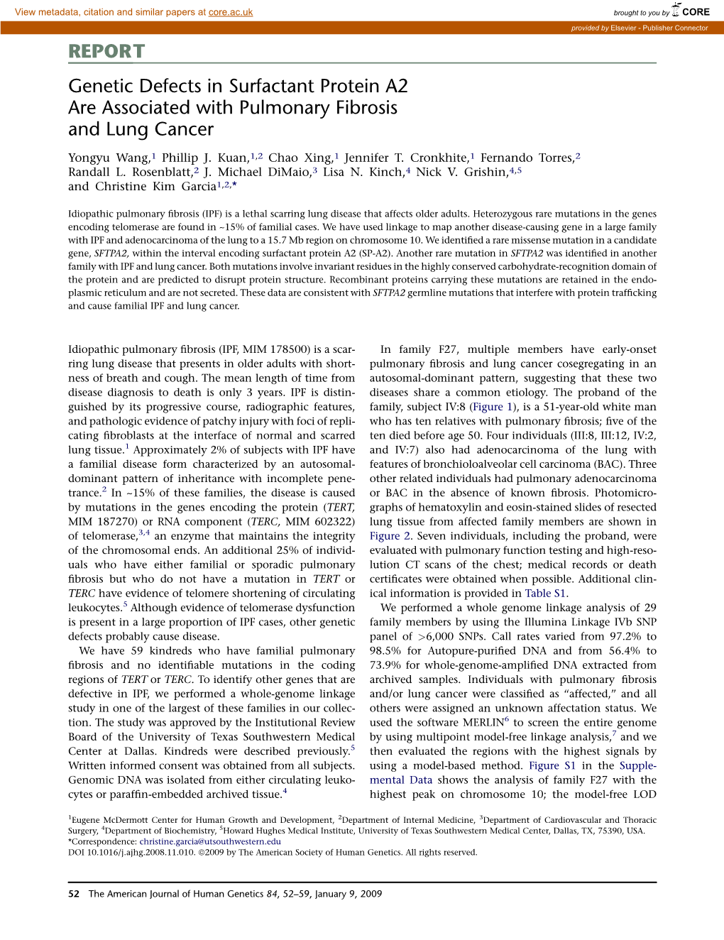 Genetic Defects in Surfactant Protein A2 Are Associated with Pulmonary Fibrosis and Lung Cancer