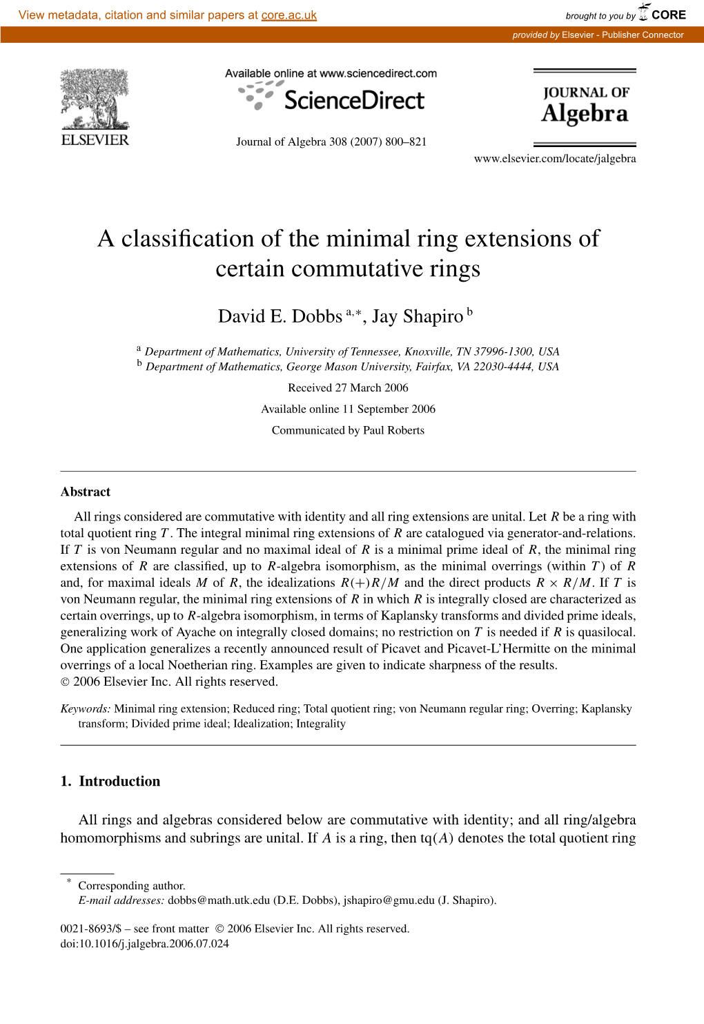 A Classification of the Minimal Ring Extensions of Certain Commutative