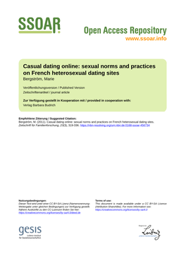 Casual Dating Online: Sexual Norms and Practices on French Heterosexual Dating Sites Bergström, Marie