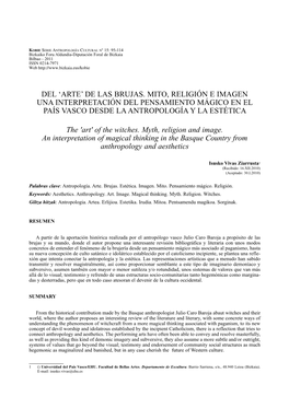De Las Brujas. Mito, Religión E Imagen Una Interpretación Del Pensamiento Mágico En El País Vasco Desde La Antropología Y La Estética