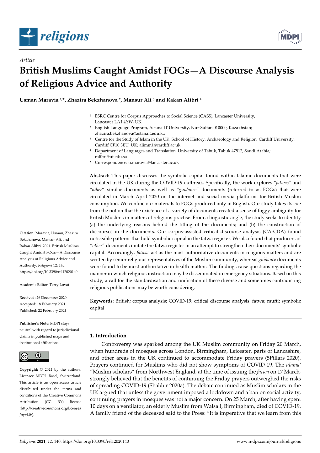 British Muslims Caught Amidst Fogs—A Discourse Analysis of Religious Advice and Authority