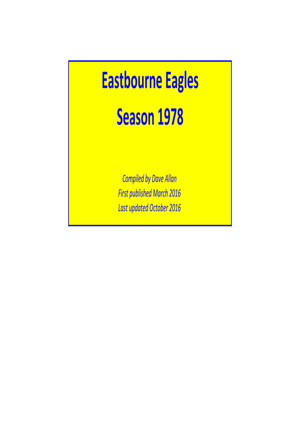 Eastbourne Eagles Season 1978