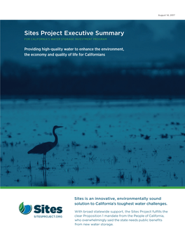 Sites Project Executive Summary for CALIFORNIA’S WATER STORAGE INVESTMENT PROGRAM
