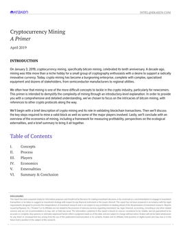 Table of Contents Cryptocurrency Mining a Primer