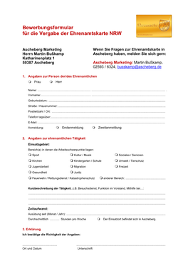 Bewerbungsformular Für Die Vergabe Der Ehrenamtskarte NRW