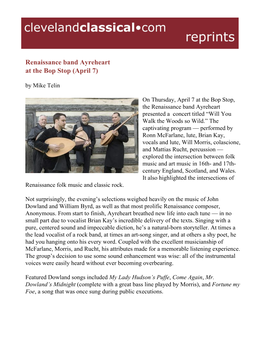 Renaissance Band Ayreheart at the Bop Stop (April 7) by Mike Telin