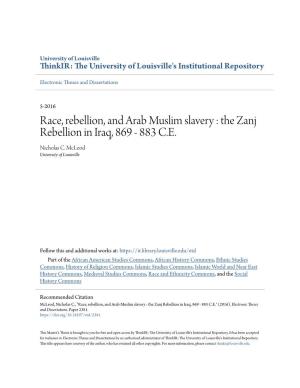 Race, Rebellion, and Arab Muslim Slavery : the Zanj Rebellion in Iraq, 869 - 883 C.E