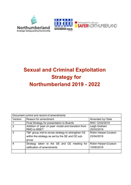 Sexual and Criminal Exploitation Strategy for Northumberland 2019 - 2022