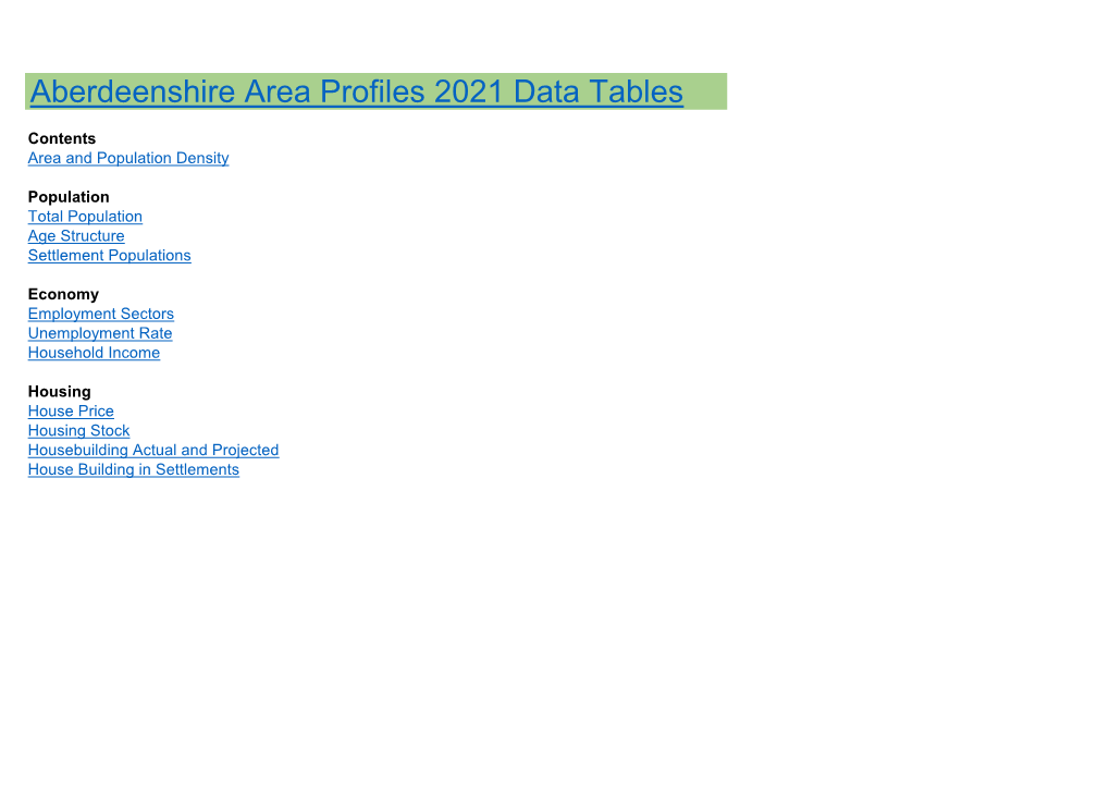 Aberdeenshire Area Profiles Data Tables