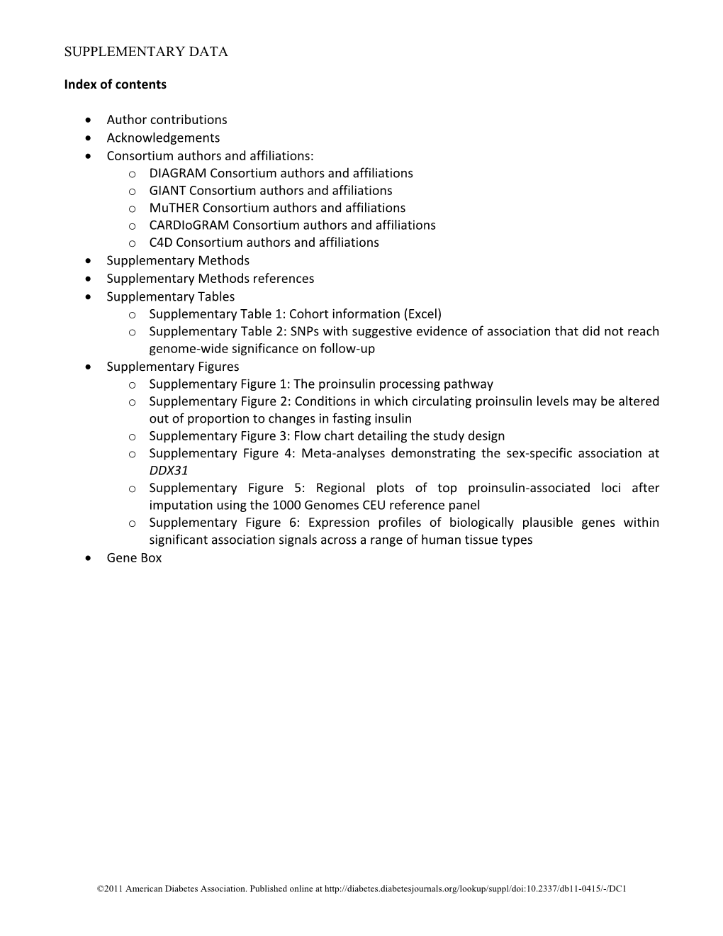 SUPPLEMENTARY DATA Index of Contents • Author