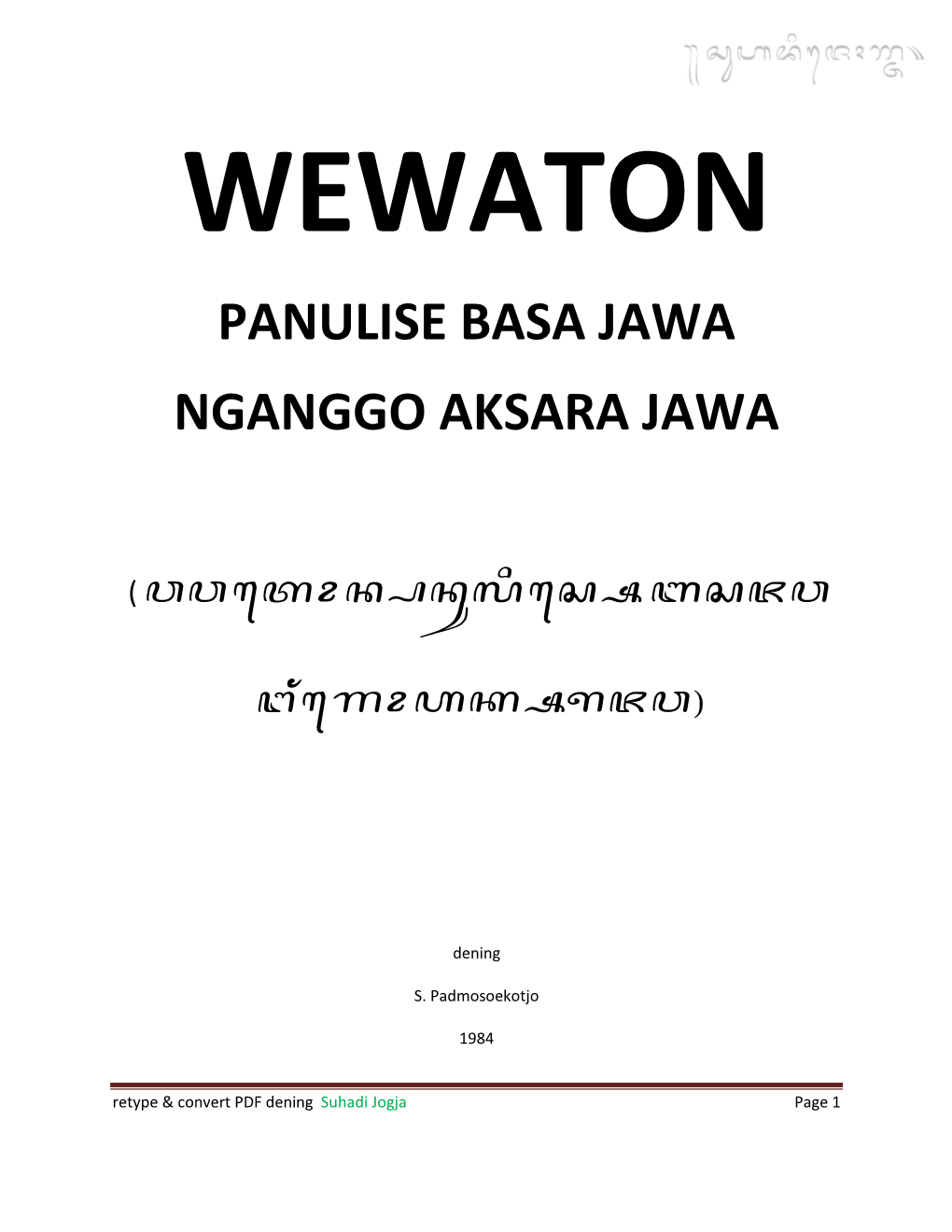 Panulise Basa Jawa Nganggo Aksara Jawa