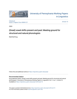 (Great) Vowel Shifts Present and Past: Meeting Ground for Structural and Natural Phonologists