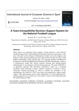 International Journal of Computer Science in Sport a Team-Compatibility Decision Support System for the National Football League