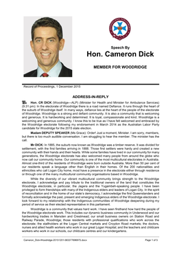 Hon. Cameron Dick