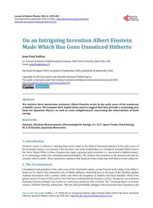 On an Intriguing Invention Albert Einstein Made Which Has Gone Unnoticed Hitherto