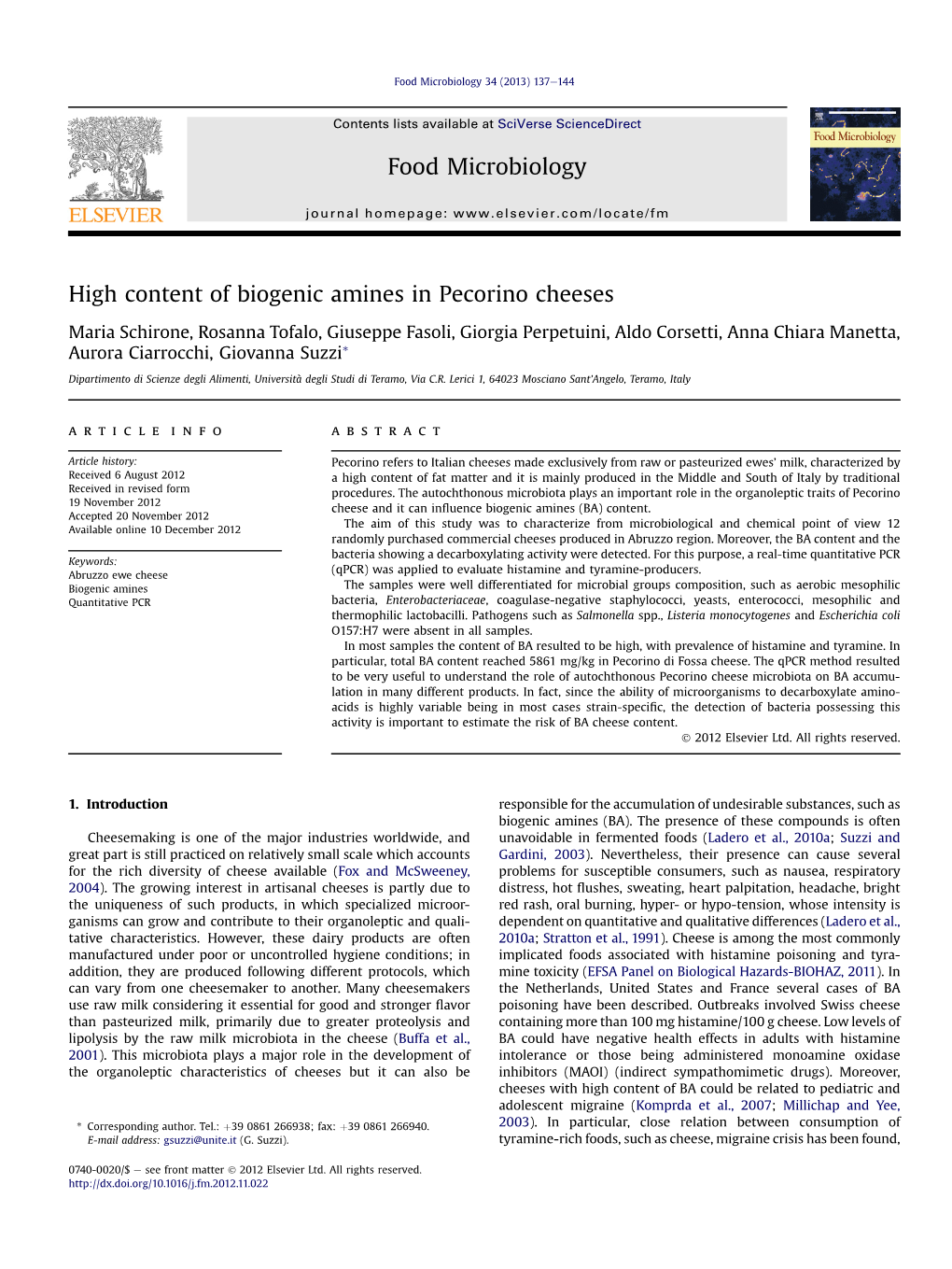 High Content of Biogenic Amines in Pecorino Cheeses