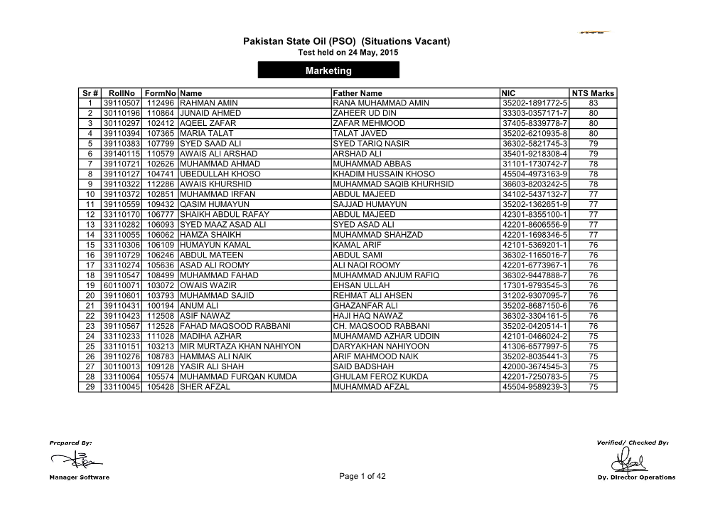 Pakistan State Oil (PSO) (Situations Vacant) Marketing