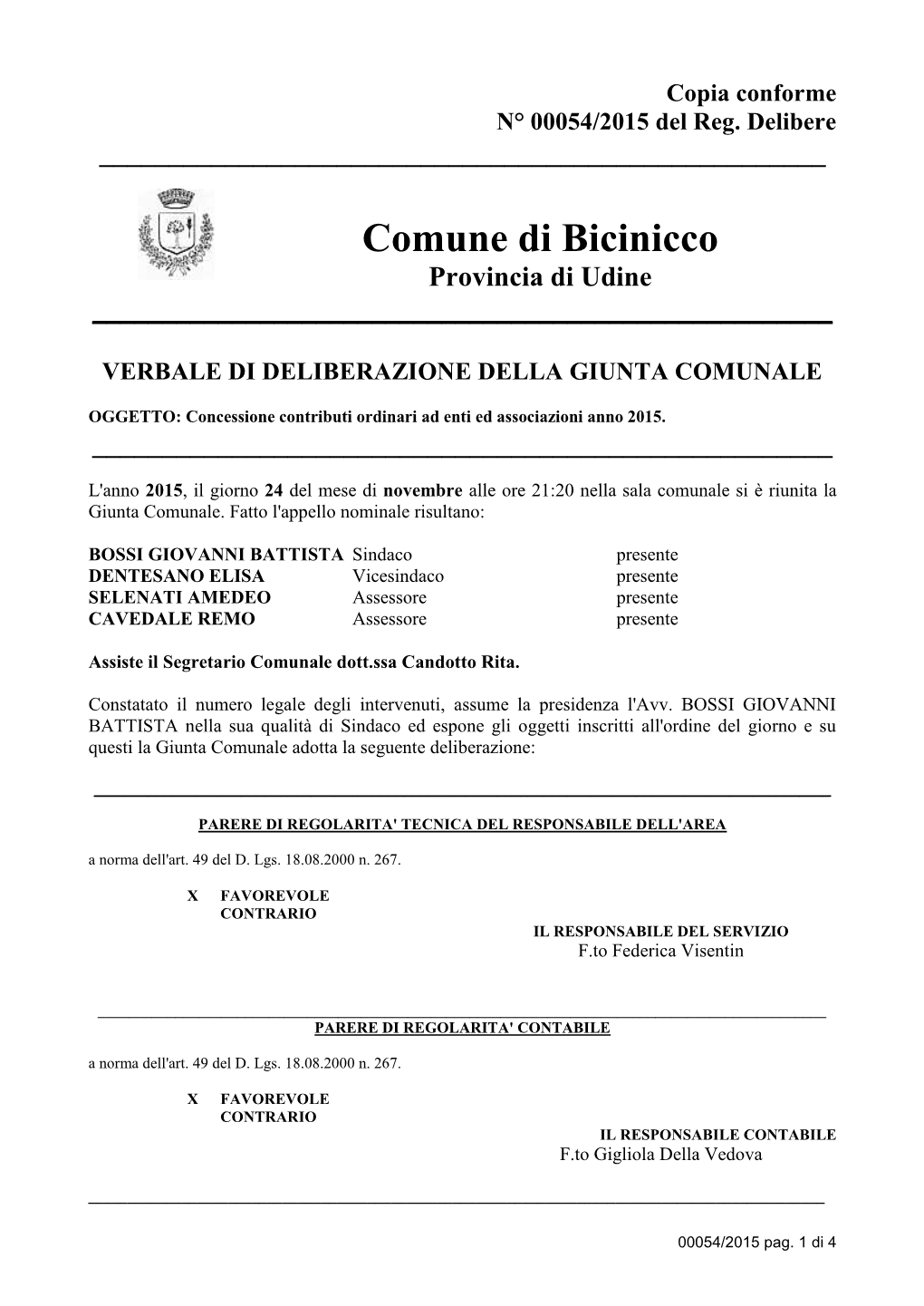 Comune Di Bicinicco Provincia Di Udine ______