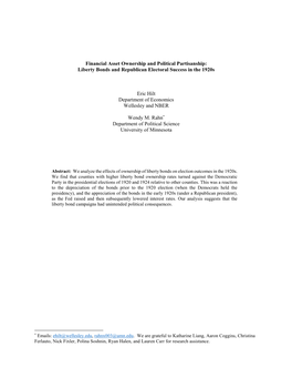 Liberty Bonds and Republican Electoral Success in the 1920S Eric