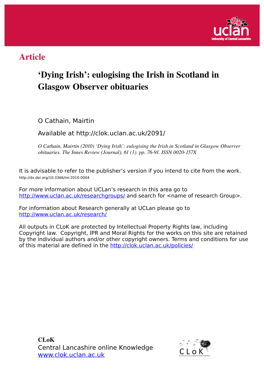 Eulogising the Irish in Scotland in Glasgow Observer Obituaries