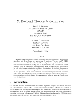 No Free Lunch Theorems for Optimization 1 Introduction