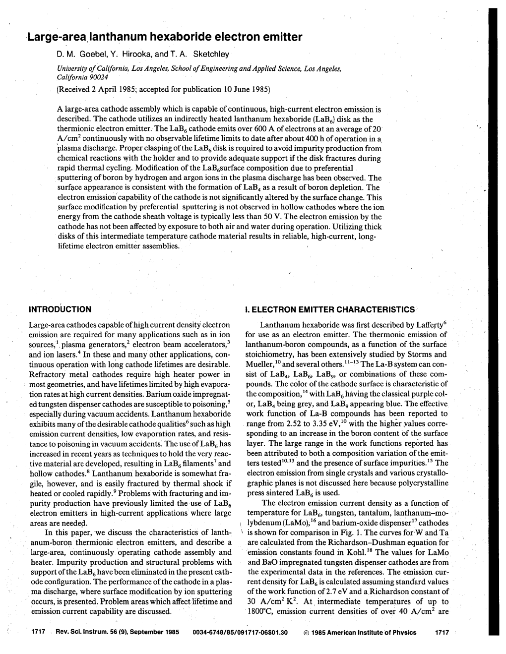 Large-Area. Lanthanum Hexaboride Electron Emitter D