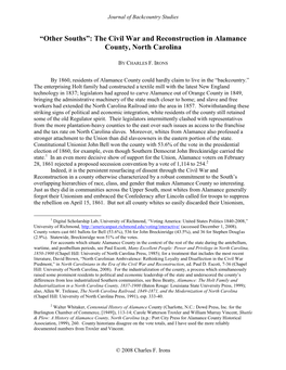 The Civil War and Reconstruction in Alamance County, North Carolina
