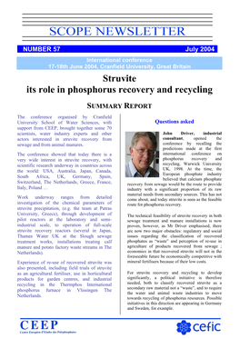 Struvite Its Role in Phosphorus Recovery and Recycling