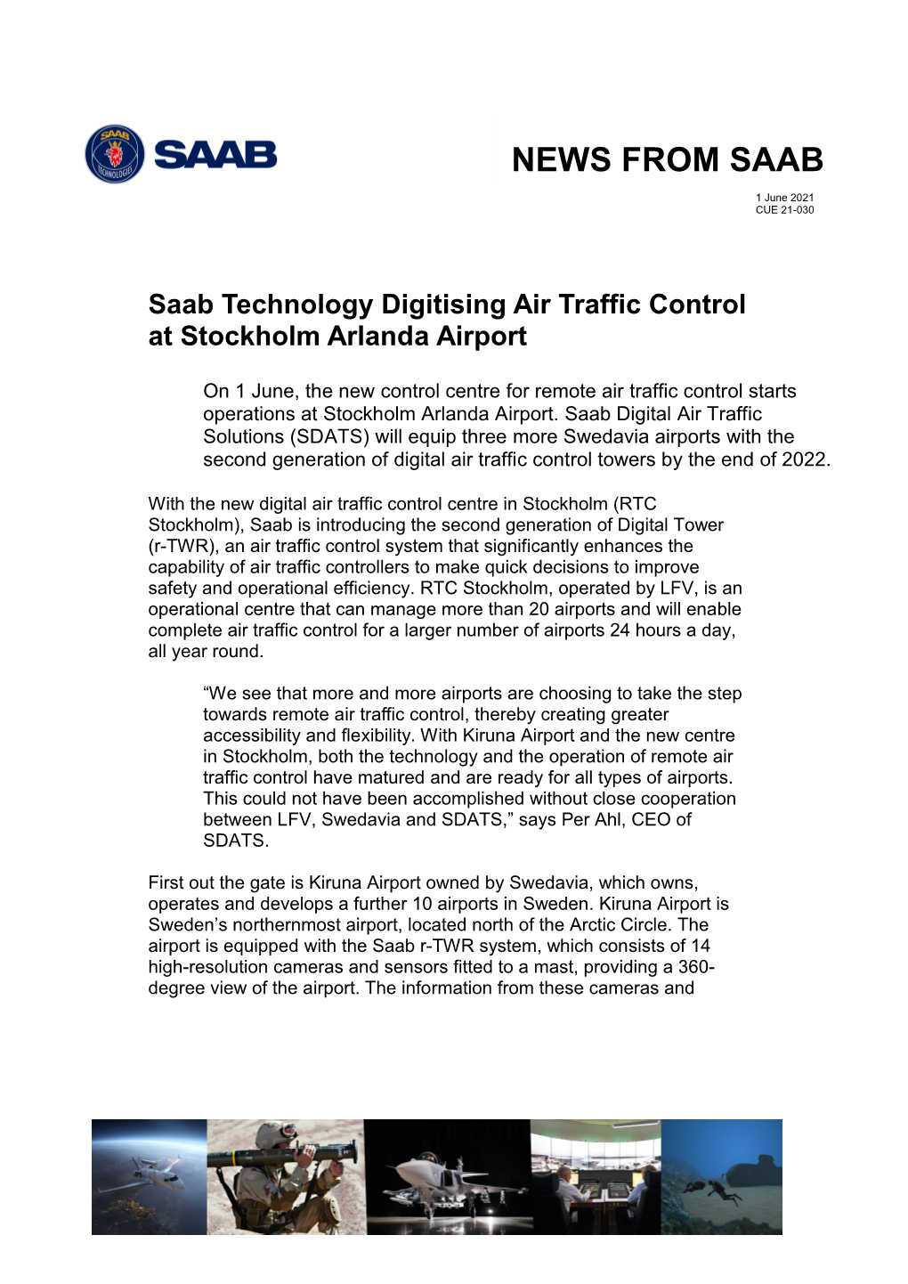 CUE 21-030 Saab Technology Digitising Air Traffic Control At
