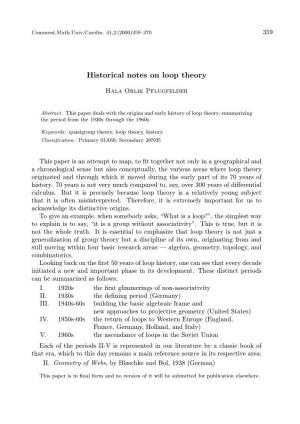 Historical Notes on Loop Theory