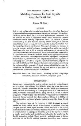 Madelung Constants for Ionic Crystals Using the Ewald Sum