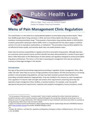 Menu of Pain Management Clinic Regulation