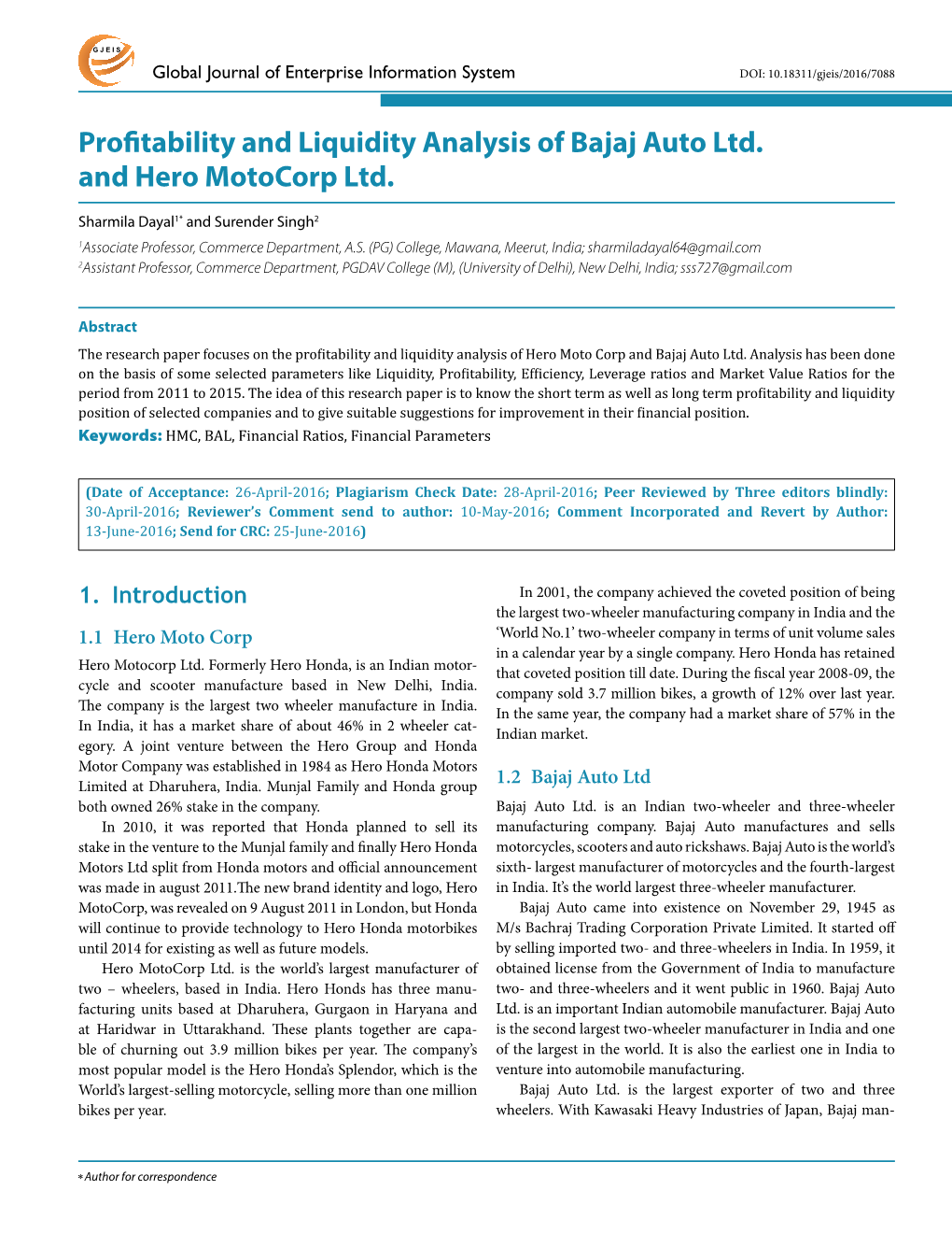 Profitability and Liquidity Analysis of Bajaj Auto Ltd. and Hero Motocorp Ltd