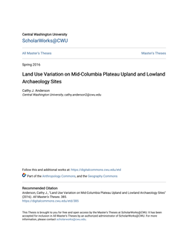 Land Use Variation on Mid-Columbia Plateau Upland and Lowland Archaeology Sites