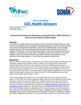 Increased Interseasonal Respiratory Syncytial Virus (RSV) Activity in Parts of the Southern United States