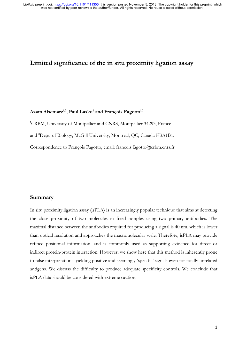 Limited Significance of the in Situ Proximity Ligation Assay
