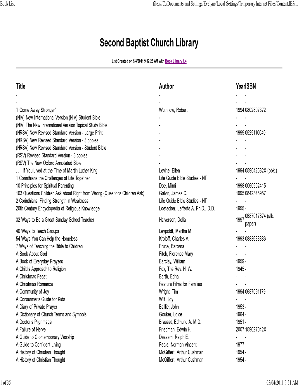 Book List File:///C:/Documents and Settings/Evelyne/Local Settings/Temporary Internet Files/Co Ntent.IE5