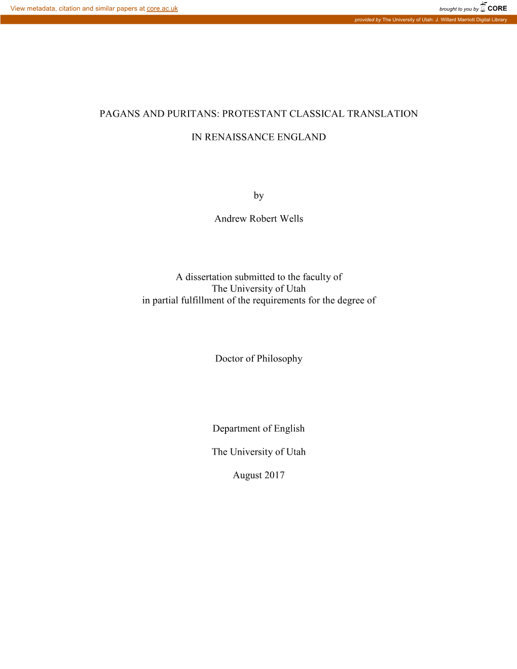 Pagans and Puritans: Protestant Classical Translation