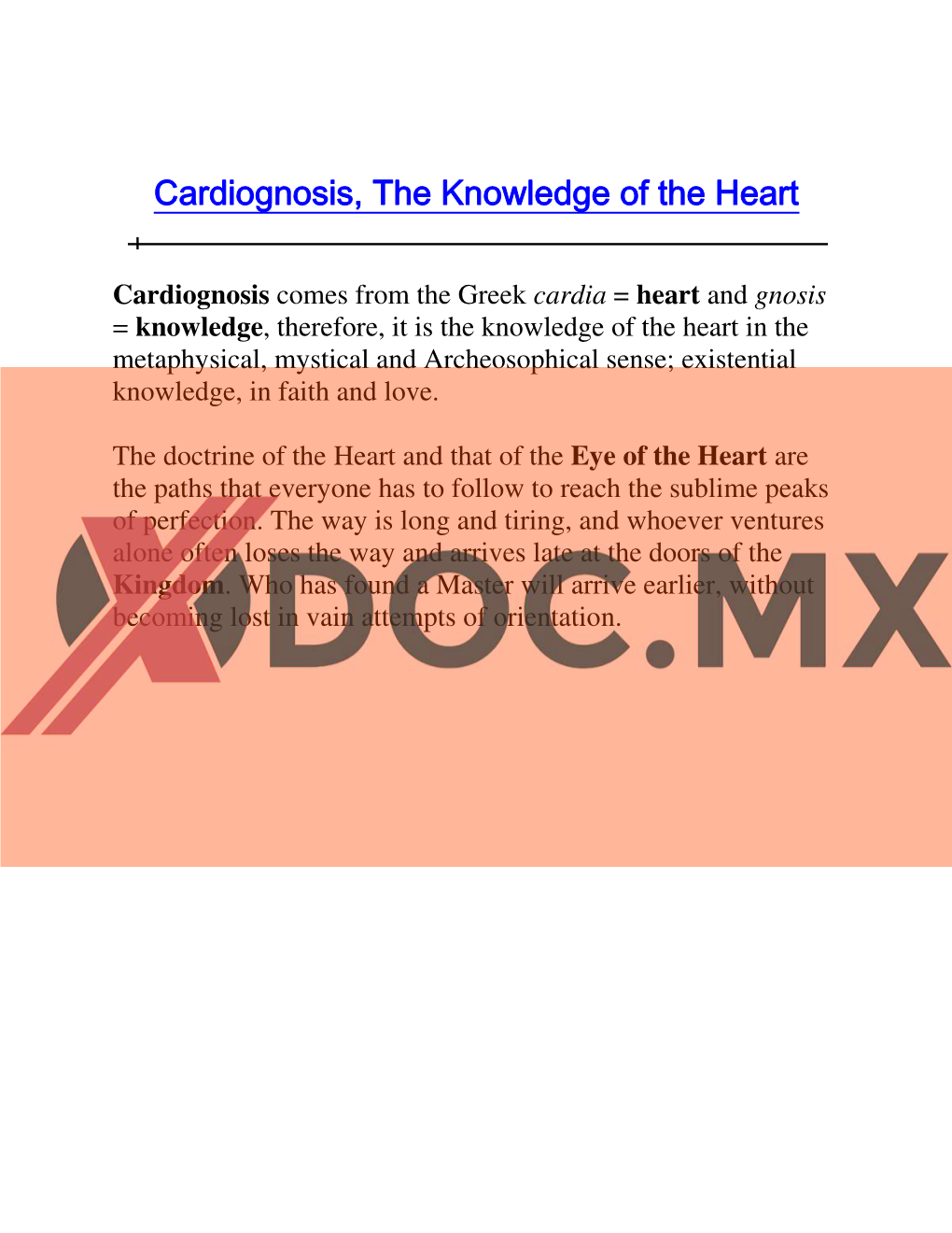 Cardiognosis, the Knowledge of the Heart