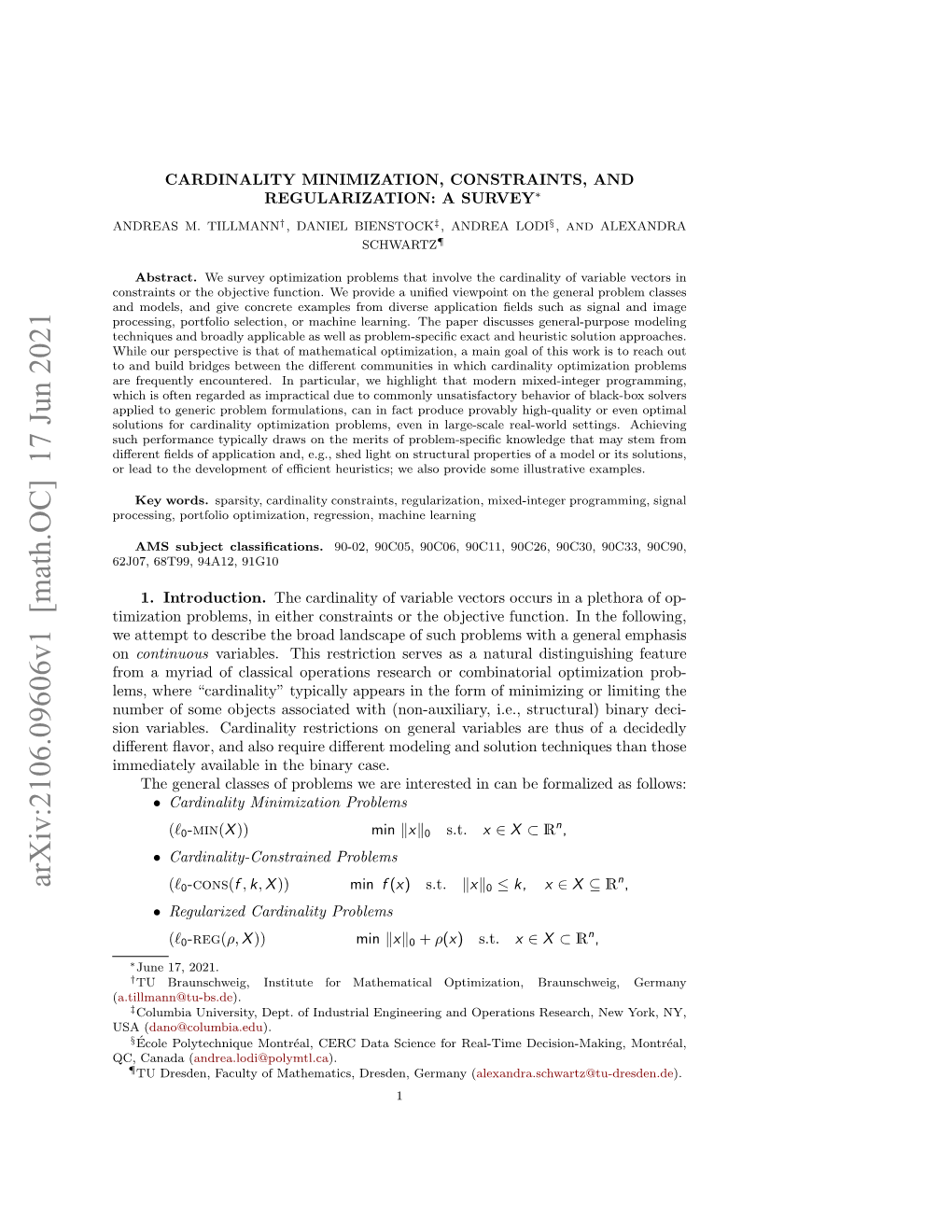 Cardinality Minimization, Constraints, and Regularization: a Survey∗