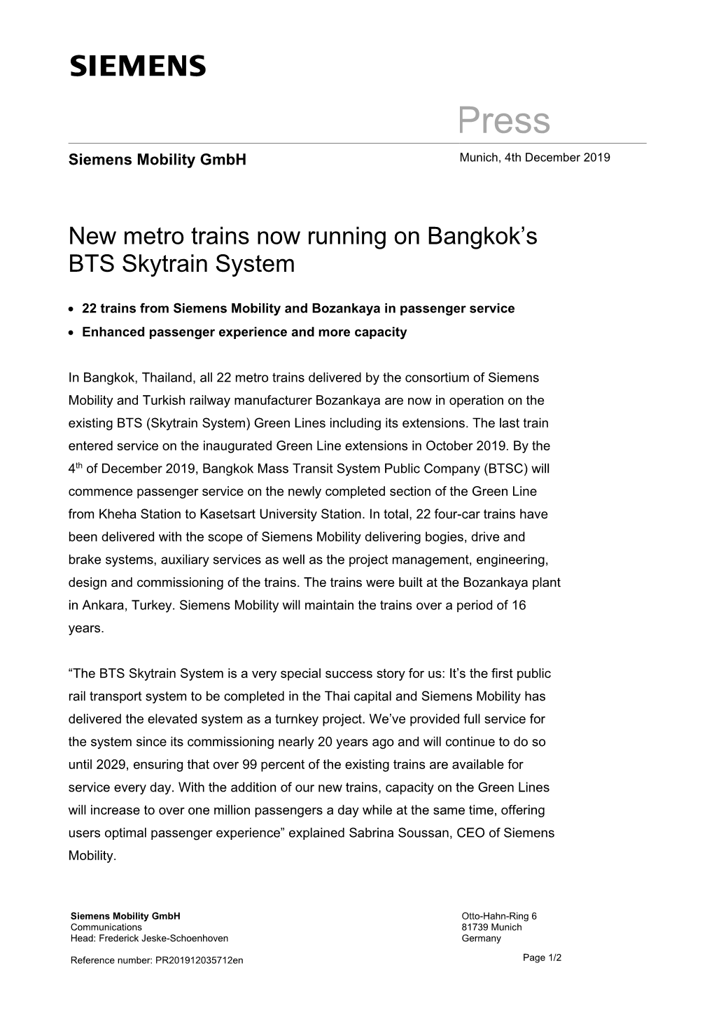 New Metro Trains Now Running on Bangkok's BTS Skytrain System